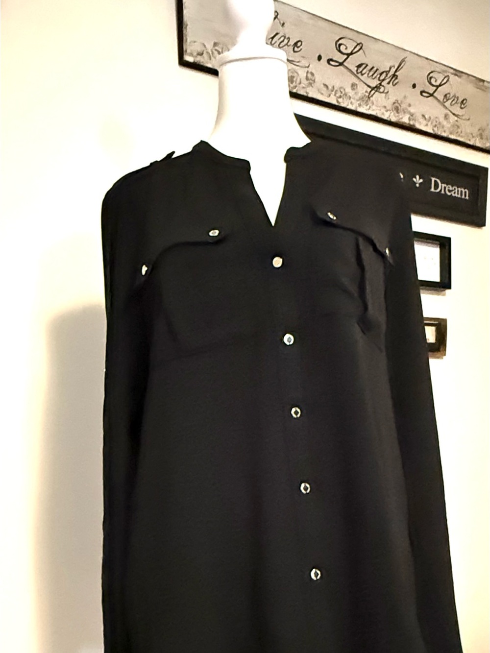 Calvin Klein Black Long-Sleeve Button-Down Blouse
